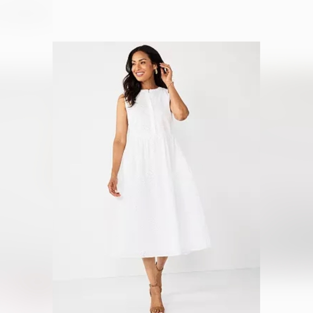 NWT Croft & Barrow White Eyelet  Dress Womens Size XL